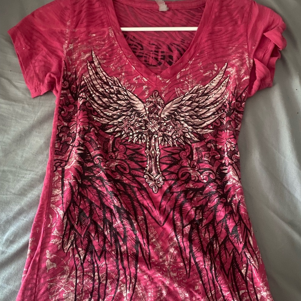 Pink Graphic Winged Women's Top